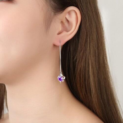 Everoyal Fashion 925 Sterling Silver Earrings For Women Accessories Charm Crystal Purple Flower Earrings Female Tassel Jewelry