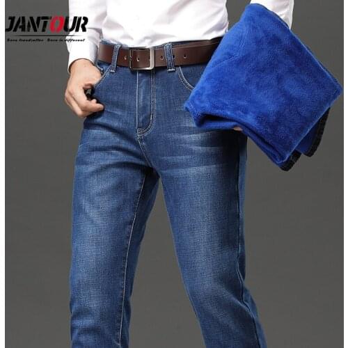 Fleece/Regula) Brand Warm Fleece Jeans Mens winter High Quality velvet trousers flocking soft men pants Big size 40 42 44 46