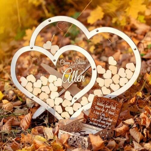 Personalized Rustic Transparent Double Heart Wedding Guest Book alternative guestbook,unique wooden drop box