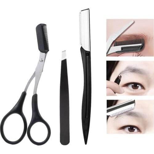 Eyebrow Trimmer Kit Eye Brow Hair Scissor with Comb Shaping Eyebrow Tweezers Face Razor Facial Body Hair Remover Makeup Tools