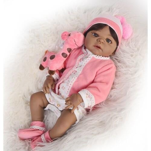 Reborn baby Black dolls 23"57cm Simulation full Vinyl silicone reborn baby girl doll toys for Children bebe gift reborn boneca