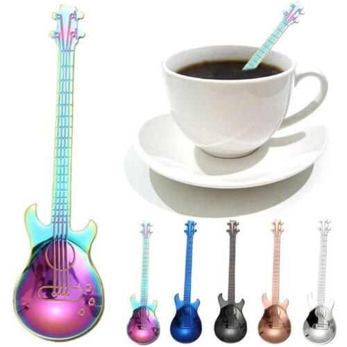 Stainless Steel Guitar Spoons Rainbow Coffee&Tea Spoon Flatware Drinking Tools