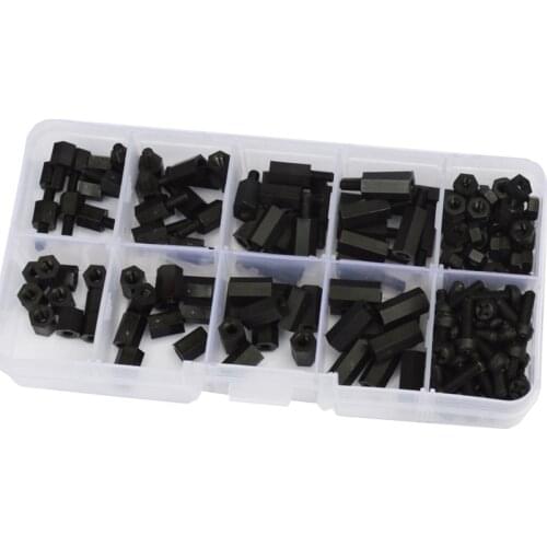 M3 Black Nylon Column Male Female Standoff Pillar Thread Plastic Hexagon PCB Motherboard Spacer Screw Nut Set Assortment Kit Box