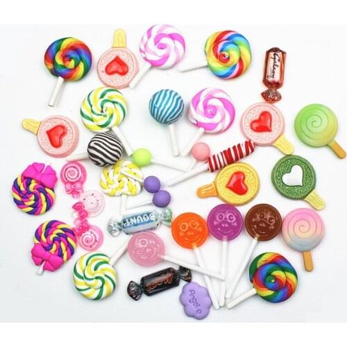 20 Pcs Mix Resin Lollipop Candy Lucky Bag Kawaii Accessories DIY Craft Scrapbook Cabochons for Bows Food Toys Materials