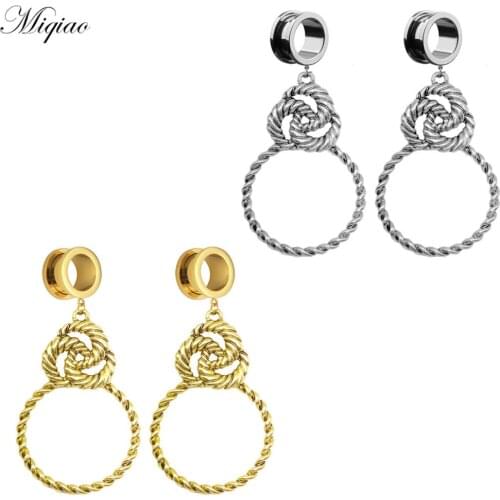 Miqiao 2pcs European and American Popular Stainless Steel Hollow Pulley Ear Expander Exquisite Piercing Jewelry