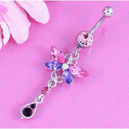 Fashion Dangle Butterfly belly navel ring body piercing jewelry navel bar 14G Stainless steel nickel-free