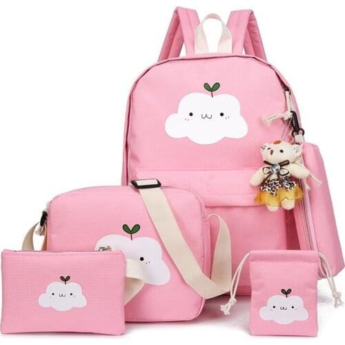5PCS/SET Fashion Backpack Student School Bag Shoulder Bag Girl Teenagers Casual Children Travel Bag Rucksack Cute Cloud Printing