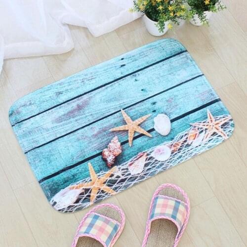 Sea Style Printing Doormat Flannel Fabric Beach Starfish Shell Floor Mat Non-slip Mat Home Decoration Door Mat vloermat felpudo