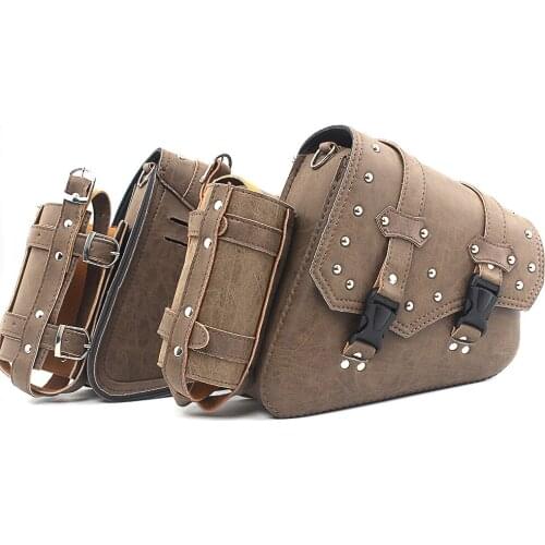 Motorcycle Retro Brown Saddlebag Swingarm Solo Bag w/ Cup Holder For XL Dyna Softail Scout Sixty Bobber R nineT Vulcan Shadow