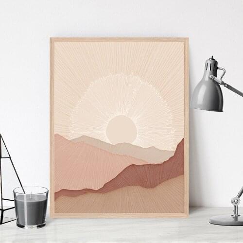 Boho Wall Art Canvas Painting Mid Century Sun Print Abstract Line Drawing Minimalist Posters For Modern Living Room Home Decor