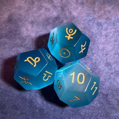 Sky Blue Cats eye Stone Handmade Engrave D12 Dice Zodiac Sign Divination Dice Astrology Magic Planet Borad Games Dice Crafts