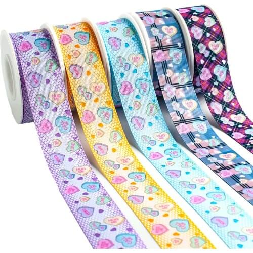 New 10yadrs Love Heart Lattice Patterns Grosgrain/Satin Ribbons Printed DIY Crafts Handmade Accessories