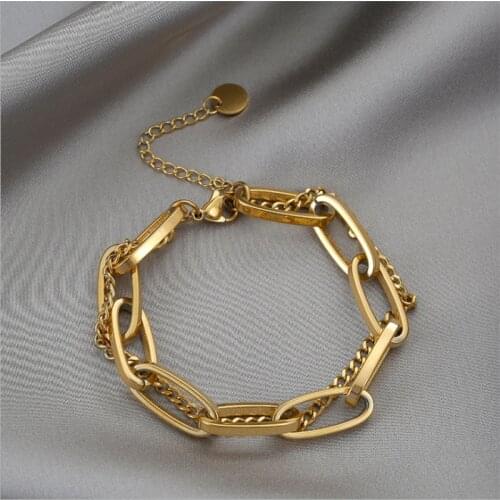 YAOLOGE 316L Stainless Steel 2021 New For Man Gold Color Thick Geometric Chain Bracelets Gift For Women Fashion Party Jewelry