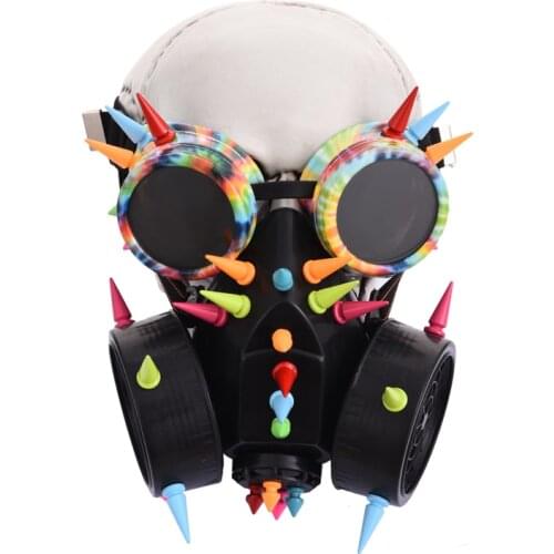Retro Men Women Colorful Rivets Goggles Gas Mask for Cosplay Gothic Rock Spikes Glasses Respirator Masks Costumes Accessory