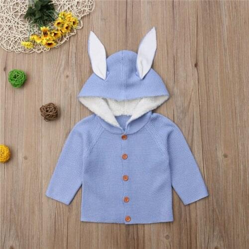 Newborn Kids Baby Girl Clothes Baby Boy Knitted Hooded Button Sweater Cute Bunny Ears Coat Outerwear Toddler Dropshipping