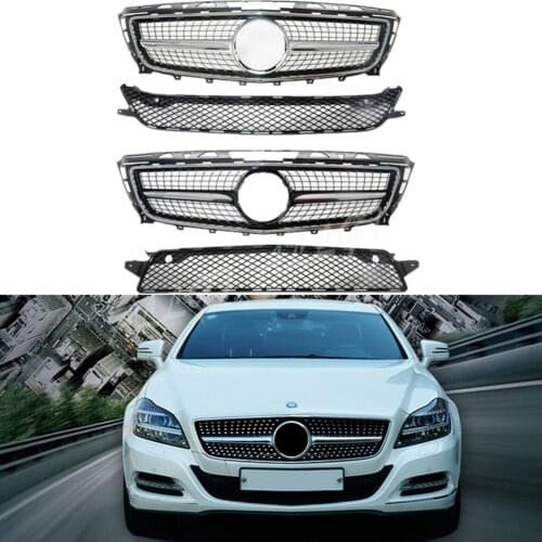 Front Racing Billet Bumper Grille Upper Cover For Mercedes-Benz For Mercedes-Benz W218 CLS Class 2011 2012 2013 2014 Diamond