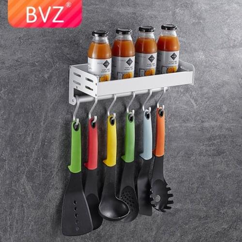 BVZ Practical Punch free Kitchen Storage Rack Organizer Shelf Holder bathroom shelf with hooks 30/40/50cm Kitchen Accessories