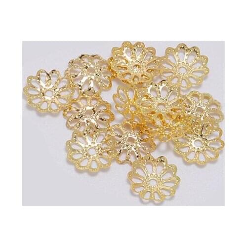 200Pcs 7/9mm Gold Plated Hollow Flower Petal End Caps Jewelry Findings Spacer Beads Needlework for Diy Jewelry Making Supplies