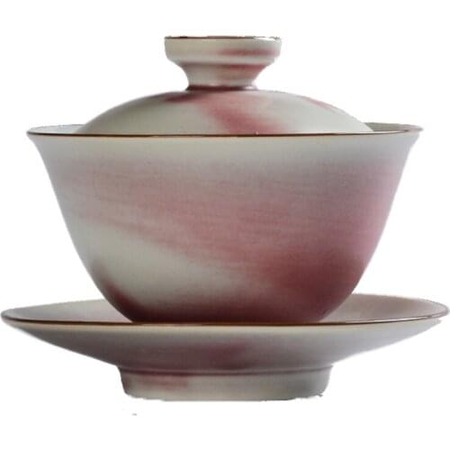 Retro Coarse Pottery Kiln Gaiwan Hand Made Ceramic Tea Bowl Tureen Drinkware Decorations Home Decor Tea Ceremony