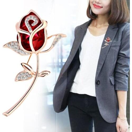 Rhinestone Rose Flower Brooches for Women Fashion Suit Pins Clothing Jewelry accessories Brooches Party Holiday Gift