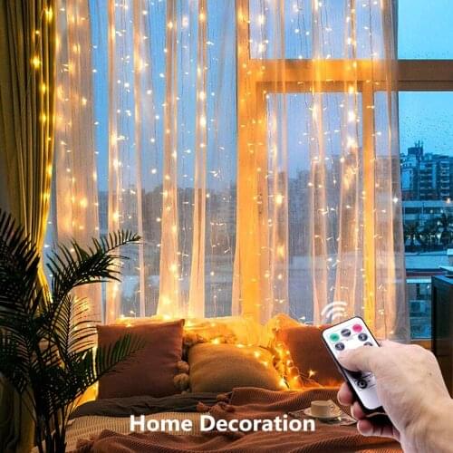 LED Fairy Light Garland Curtain Lamp Remote Control USB String Lights New Year Wedding Christmas Decoration Home Bedroom Window