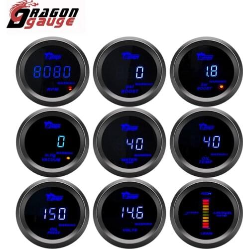 DRAGON GAUGE 52mm Tachometer RPM Vacuum Boost PSI/BAR Water Temp Oil Temp Oil Press Air-Fuel Ratio Voltmeter Digital Car Gauge