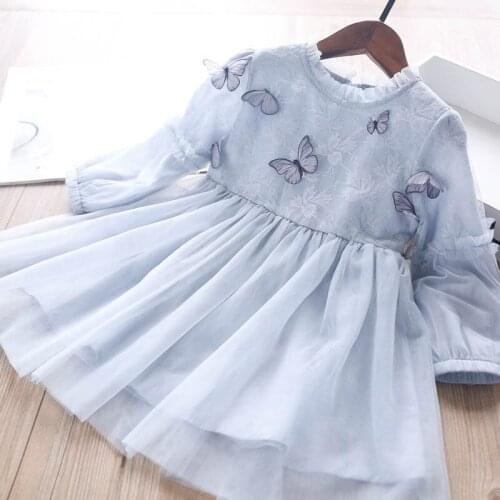 Girls butterfly tulle long sleeve princess dresses children dress wholesale