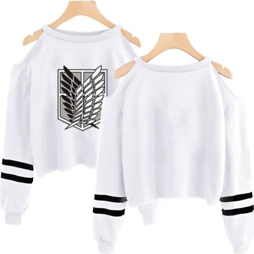 New Crop Women Top off shoulder Crop Printed Womens Attack on Titan Streetwear Harajuku Fashion Girls Long Sleeve Sweatshirts