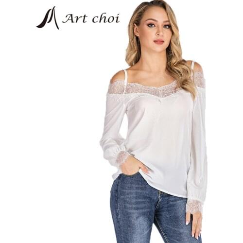 Spring Autumn Sexy Lace Tank Slip Base Shirts Women Off Shoulder Solid Ladies Blouse Long Sleeves Fashion Tops Female Plus Size