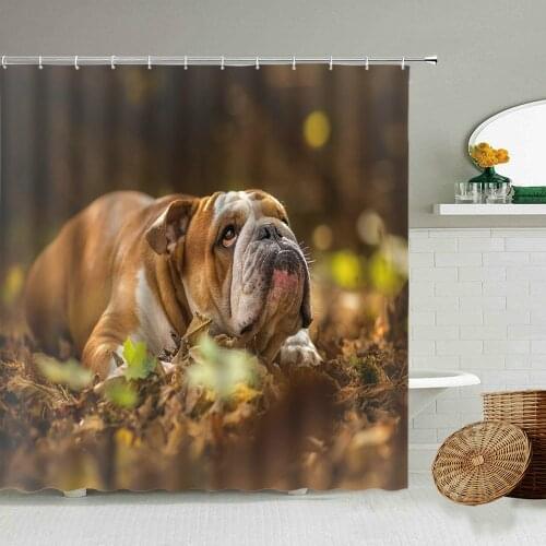 Old English Bulldog Dog Pet Shower Curtain Cute Fun Animal Bathroom Accessories With Hook Hanging Waterproof Curtains Washable