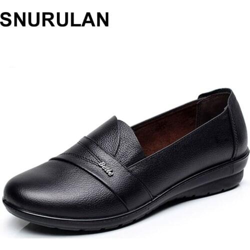 SNURULAN2020 new women flat shoes genuine leather spring summer black flats without lace women flat shoes leather women moccasi