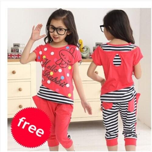 New Girl Set Summer 2017 Children Clothing Set 100% Cotton Cartoon Letter Girls Clothing Sets Casual Short-Sleeve Set Girl