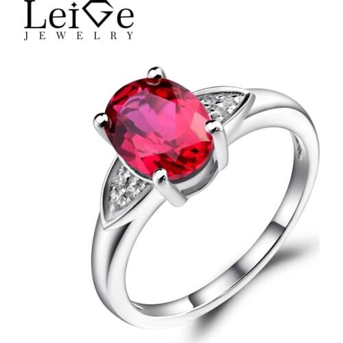 Leige Jewelry Ruby Engagement Rings Oval Cut Gemstone Jewelry Sterling Silver 925 Wedding Rings for Women July Birthstone