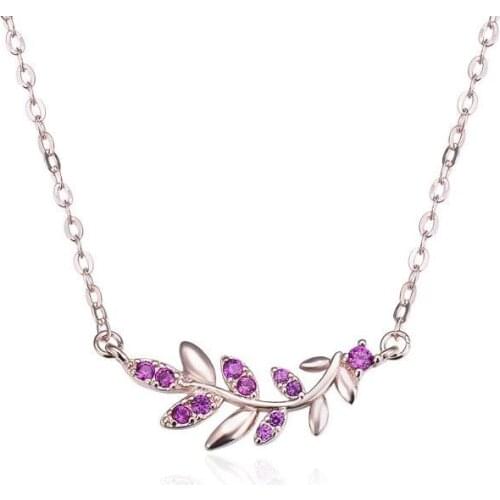 MADALENA SARARA Sterling Silver S925 Women Pendant Necklace Cubic Zirconia Leaf Style Chain Necklace