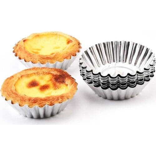 10Pcs Reusable Silver Aluminum Alloy Cupcake Egg Tart Mold Cookie Pudding Mould Nonstick Cake Egg Baking Mold Pastry Tools 7cm