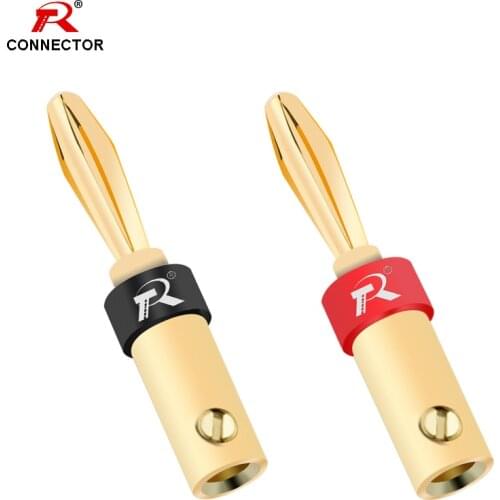 2pcs/1pair R 4mm Banana Plug Connector 24k Gold Banana Connector for Audio Video Amplifier Speaker Cable Connector