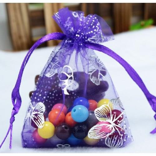 200pcs Deep Purple Organza Bag 7x9cm Small Gift Bag Wedding Christmas Gifts Jewelry Packaging Bag Cute Butterfly Organza Pouches