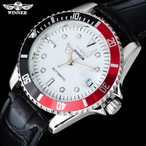 2016 WINNER China brand men dress automatic self wind watches creative silver case transparent glass auto date leather band