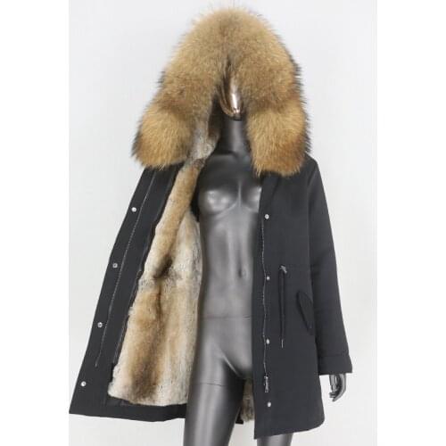 2021 Long Waterproof Parka Natural Raccoon Fox Fur Collar Hood Real Rabbit Fur Coat Winter Jacket Warm Women Detachable