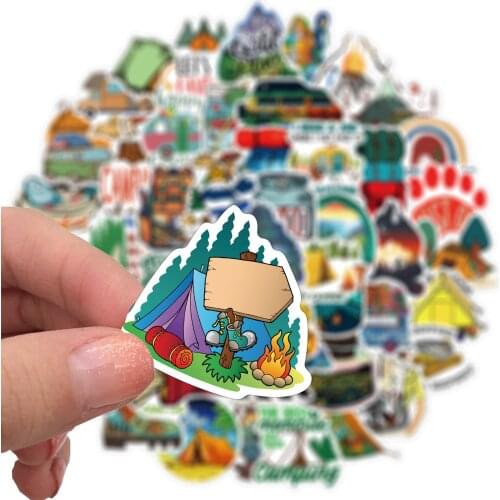 Outdoor Adventure Camping Stickers Pack 50pcs Waterproof Vinyl Travel Wildlife Wilderness Nature Laptop Decals for Adults Teens
