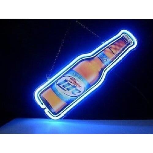 14“ Bottle Miller Lite Beer Acrylic Custom Neon Light Lamp Sign Pub Handmade Real Glass Decorate Home Wall Room Windows Tube