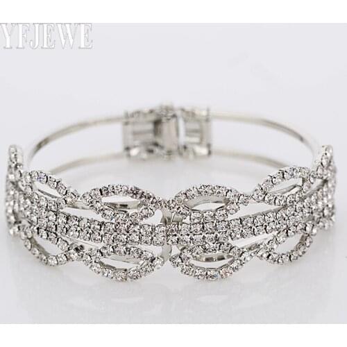 YFJEWE 2017 New Fashion Luxury Silver Plated Austrian Crystal Wrist Two Rows Bangles For Women Jewelry B070