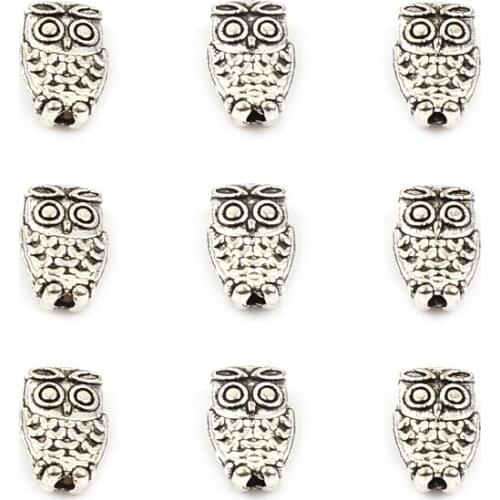 30pcs 7x10mm Antique Silver Color Owl Shape Charm Beads Loose Spacer Beads For Jewelry Making DIY Bracelet Necklace