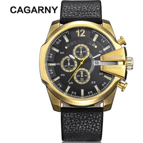 Cagarny Mens Quartz Watches Luxury Brand Leather Watchband Watch Military Wristwatch Date Clock Fashion Man Relogio Masculino