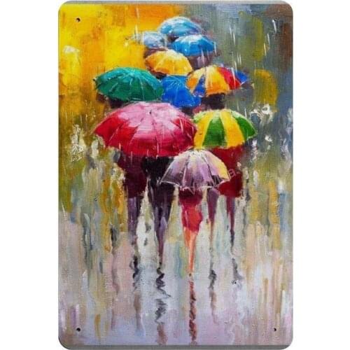 Pedestrian with Umbrellas Novelty Parking Retro Metal Tin Sign Plaque Poster Wall Decor Art Shabby Chic Gift