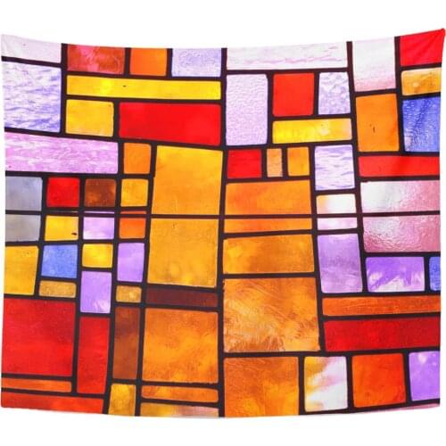 Tapestry Yellow Stained Glass Church Window in Reddish Tone Orientation Tapestries Wall Hanging for Living Room Bedroom Dorm