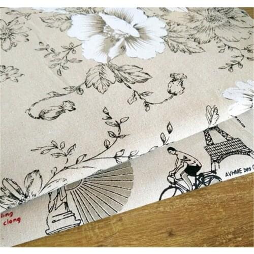 150 cm X 50 cm factory wholesale cotton linen black peony/tower fabric for curtain tablecloth background industry use