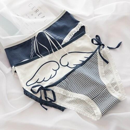 Cute Bowknot Cotton Women Panties Girls Briefs Stripe Underwear Wing Sexy Seamless Soft Female Lingerie Lady Intimates Size M-XL