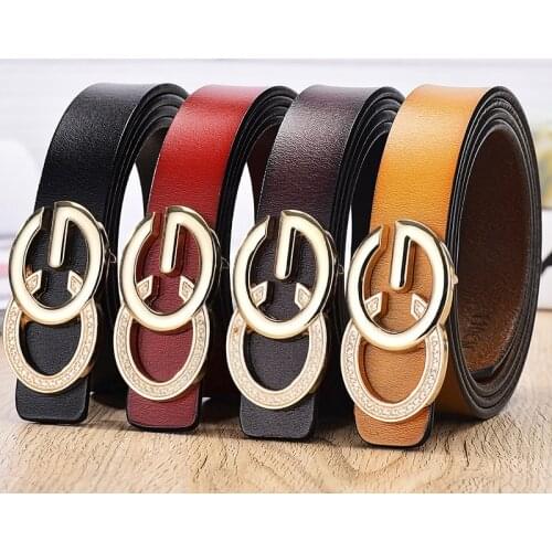 Korean Version Of The Leather Belt Letter Fashion All-Match Smooth Buckle Belt Cowhide Trousers Belt Female Factory Direct Sales
