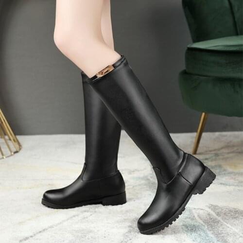 Leather boots womens boots new autumn and winter but knee boots thick with knight boots high boots were thin medium boots